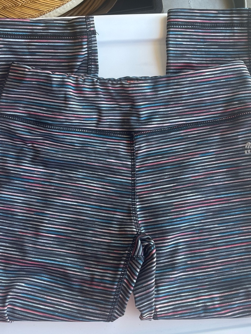 Striped Active Capri Leggings - Blue & Pink Accents